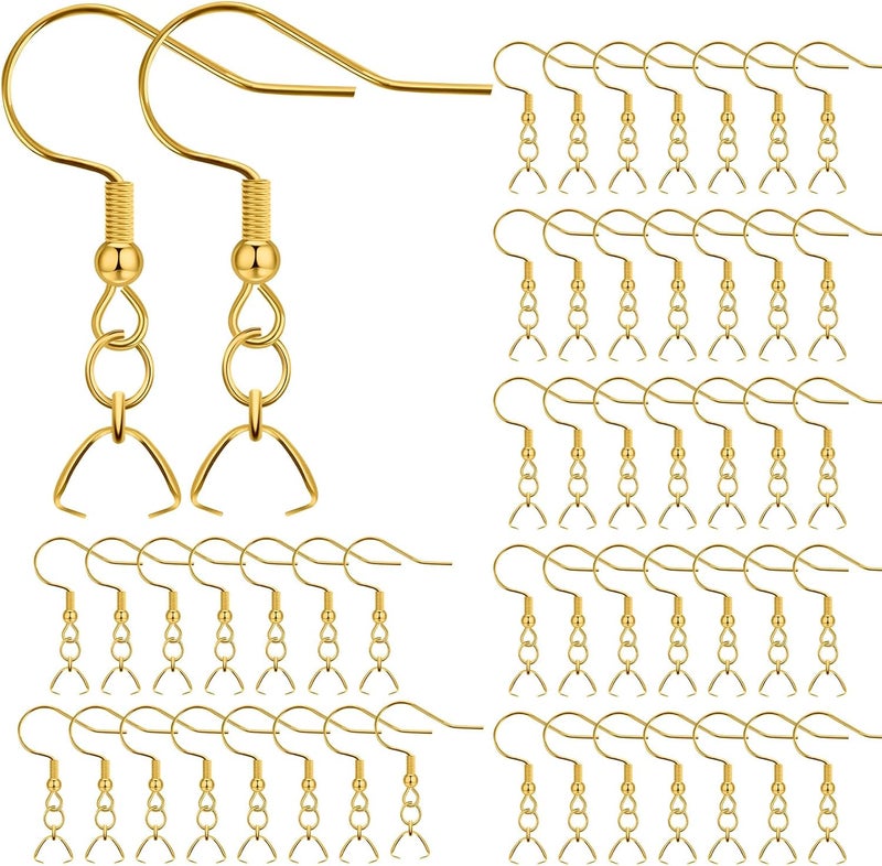 MENKEY Earring Hooks 50 PCS/25 Pairs, Stainless Steel Golden Ear Wires Fish Hooks, Hypo-allergenic Jewelry Findings Parts for DIY Jewelry Making - Image 1